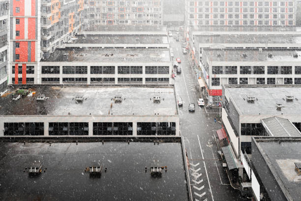 istock Modern residential building in snowy weather 1993932993