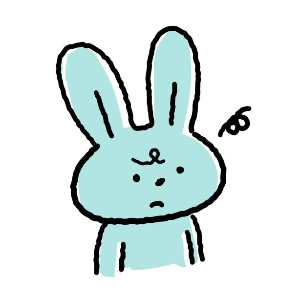 illustrations, cliparts, dessins animés et icônes de dessin au trait de lapin mignon : bouder - grognon