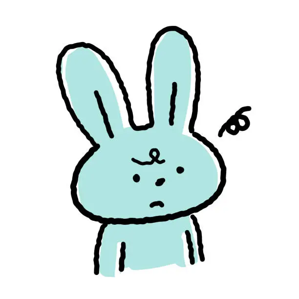 Vector illustration of Cute Rabbit Line Drawing: Sulking