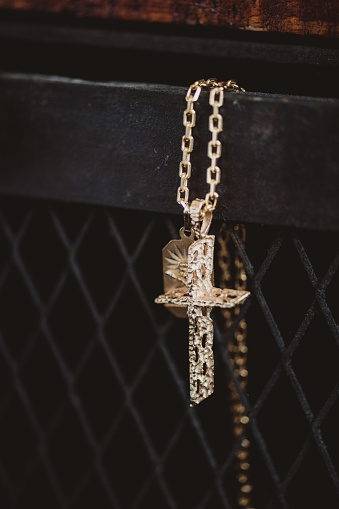 Gold Christian cross necklace with Jesus Christ