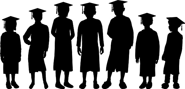 Children graduating silhouettes.