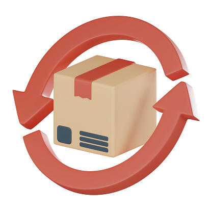Return parcel sign represents innovative, efficient solutions transforming goods, returned, exchanged.Use articles, infographics, social media posts about logistics. 3D render illustration.