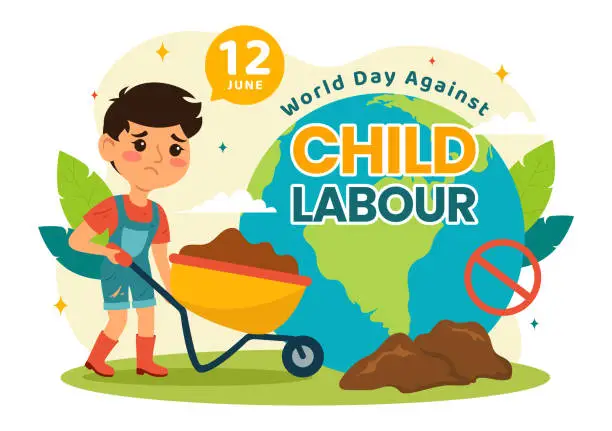 Vector illustration of World Day Against Child Labour Vector Illustration on 12 June with Children Working for the Necessities of Life in Flat Cartoon Background