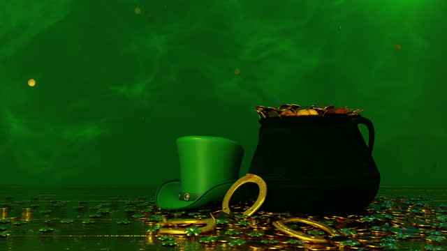 St Patricks Day, Pot And Gold Background