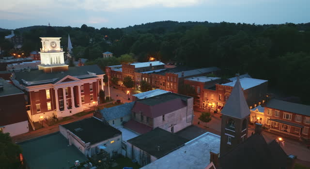 Old historic town architecture in USA. View from above of Jonesborough, old small town in Tennessee
