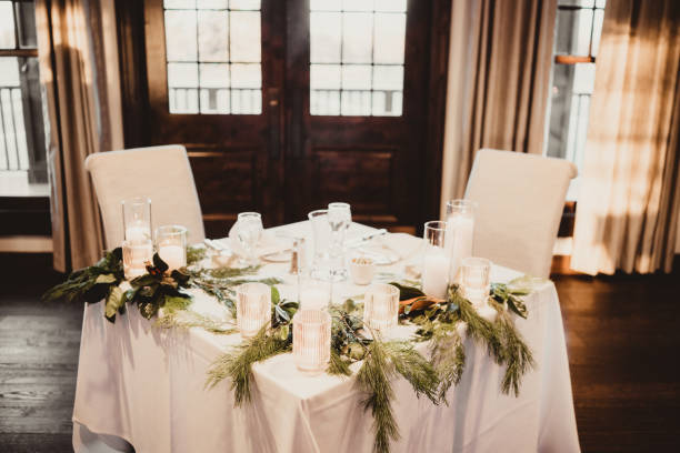 Sweetheart table for bride and groom at wedding reception
