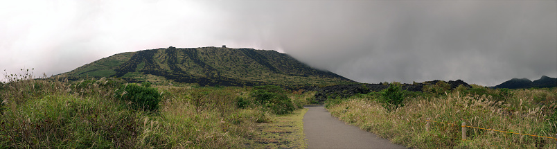 Footpath to Mihara volcano panoramic view, Izu Oshima island, Japan