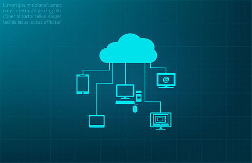 Flat design concept of cloud service and mobile devices with long shadows. Process of upload and download - vector illustration