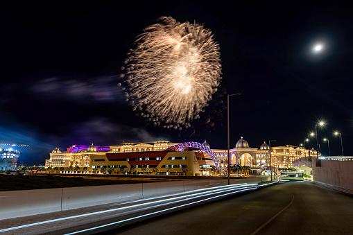 Lusail, Qatar- January 26, 2024: Fireworks at Place Vendome Mall Lusail