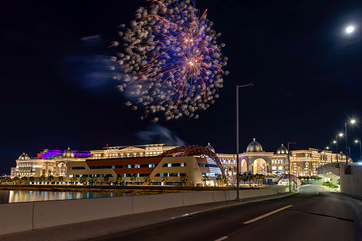 Lusail, Qatar- January 26, 2024: Fireworks at Place Vendome Mall Lusail