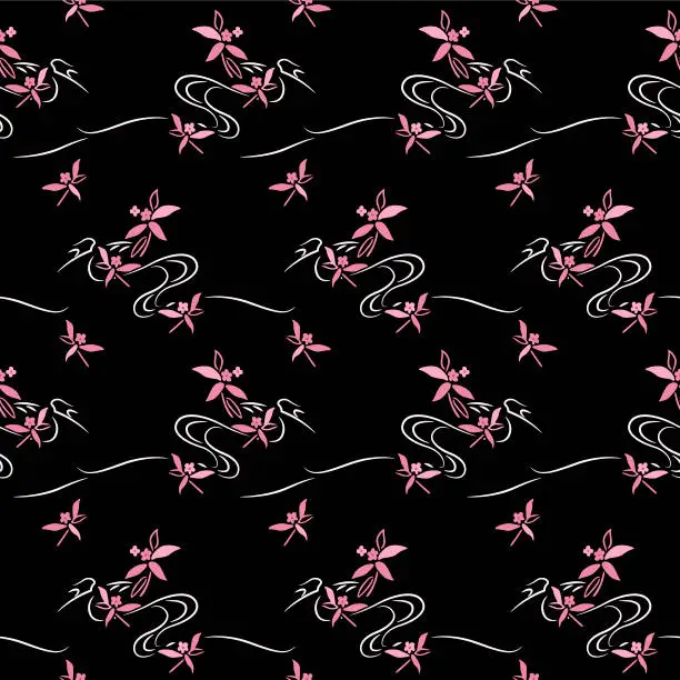 Vector illustration of Japanese Pink Flower Wind Flow Vector Seamless Pattern