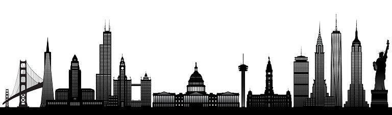 American monuments skyline silhouette. All buildings are complete and moveable.
