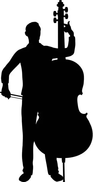 Vector illustration of Double Bassist or Cellist Silhouette