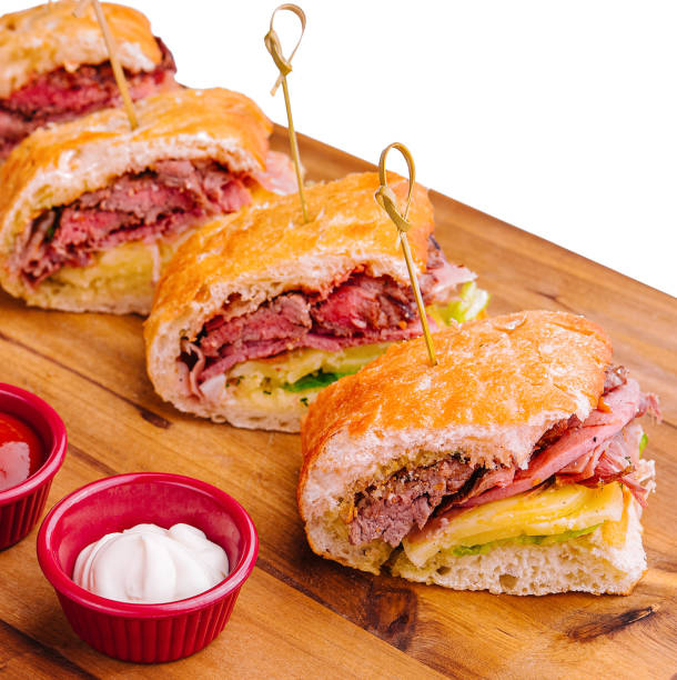 istock Mini sandwiches with ham and fries with sauces 1994433949