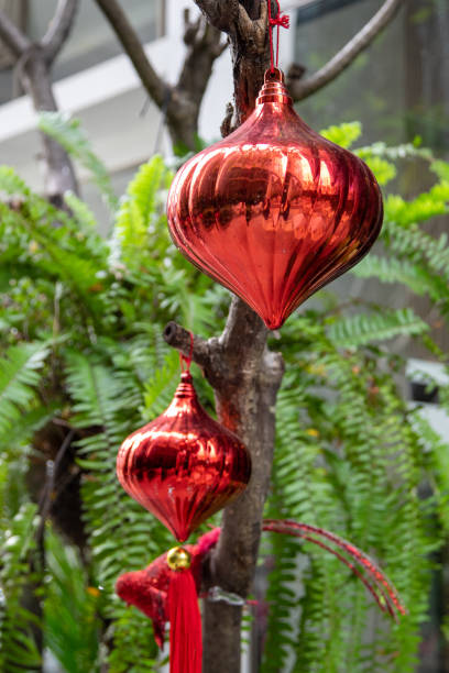 istock Beautiful christmas decoration at pine trees 1994468330