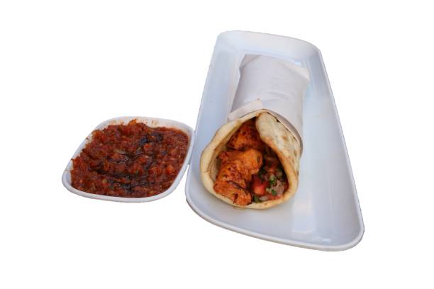 Chicken shish kebab wrap with spicy paste sauce