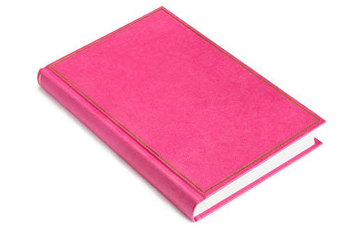 Book with blank pink cover isolated on white background