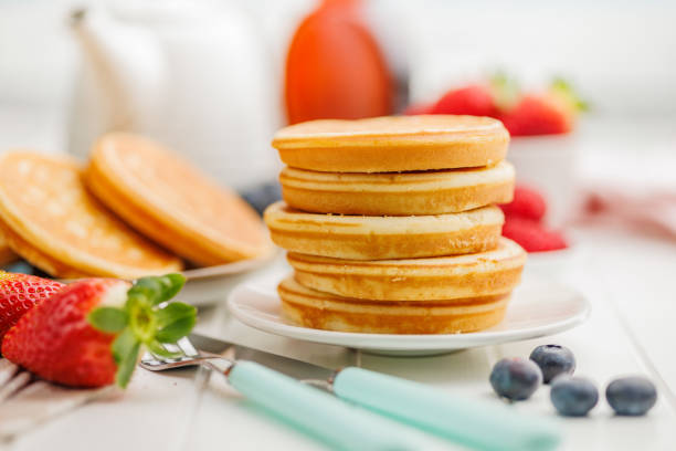 Homemade classic american pancakes on the plate.
