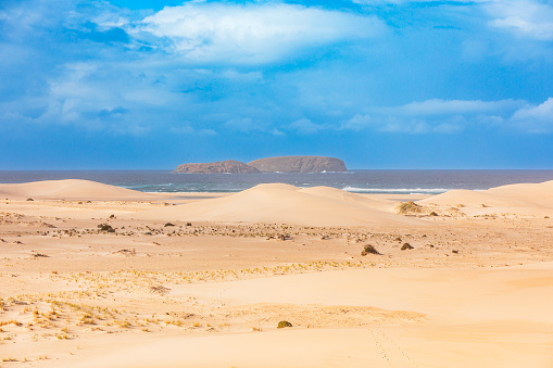 Dry arid coastal desert landscape with sand dunes in Western Australia