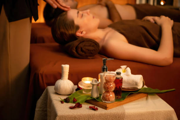 istock Aromatherapy massage ambiance or spa salon composition setup. Quiescent 1994540975