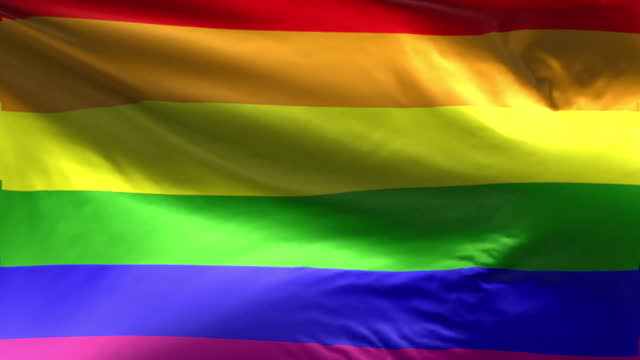 Full Screen Progress Pride flag waving in the wind HD. LGBT, LGBTQIA+ Rainbow, Equality. Pride Month. 6 Stripe. Shadow