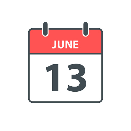 June 13. Calendar Icon in a Flat Design style. Daily calendar isolated on blank background. Vector Illustration (EPS file, well layered and grouped). Easy to edit, manipulate, resize or colorize. Vector and Jpeg file of different sizes.