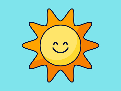 Vector illustration of a cute Sun emoticon on a blue sky.