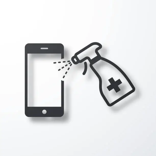 Vector illustration of Smartphone handle disinfection. Icon with shadow on white background