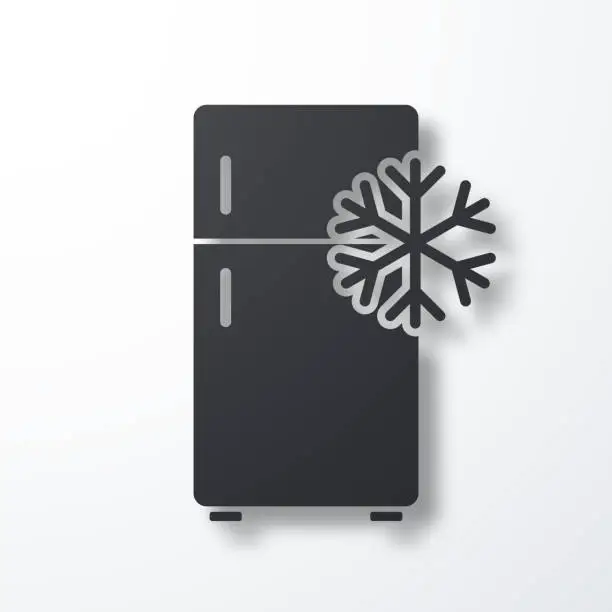 Vector illustration of Fridge with snowflake. Icon with shadow on white background