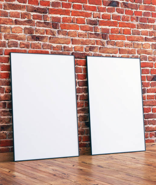 istock 2 frame mockup on red brick wall with wooden floor, interior 3d render 1994592005