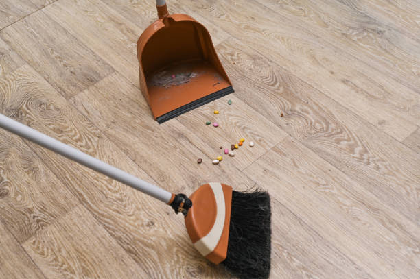 istock sweep the garbage with a brush into a dustpan. Tools for cleaning the house. remove the Dust. 1994602092