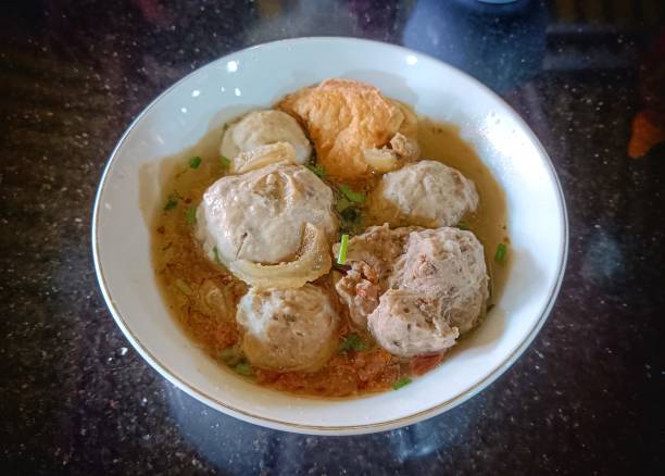 istock Meat ball soup served in the white bowl 1994603405