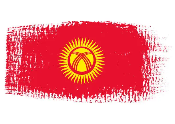 Vector illustration of Brush stroke with Kyrgyzstan flag, isolated on transparent background, vector illustration