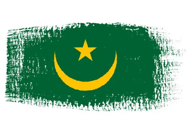 Vector illustration of Brush stroke with Mauritania flag, isolated on transparent background, vector illustration