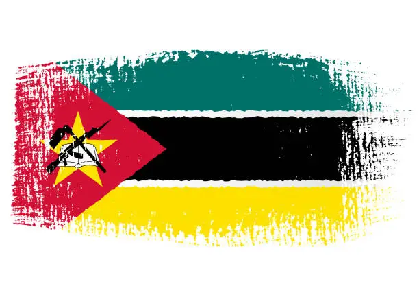 Vector illustration of Brush stroke with Mozambique flag, isolated on transparent background, vector illustration