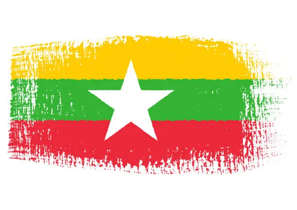 Vector illustration of Brush stroke with Myanmar flag, isolated on transparent background, vector illustration