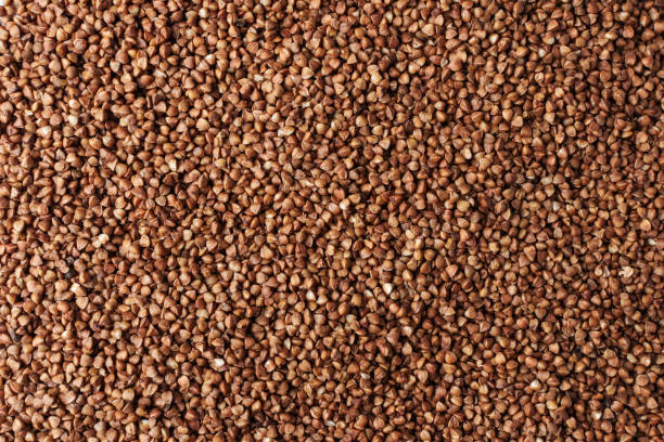 Raw buckwheat groats. Useful Foods. Vegetarian porridge stock photo