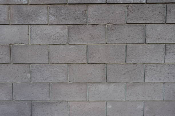 istock Front view of wall made of gray concrete masonry units 1994630030