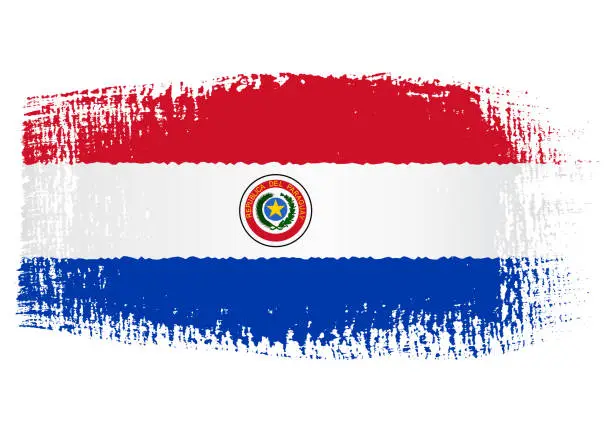 Vector illustration of Brush stroke with Paraguay flag, isolated on transparent background, vector illustration
