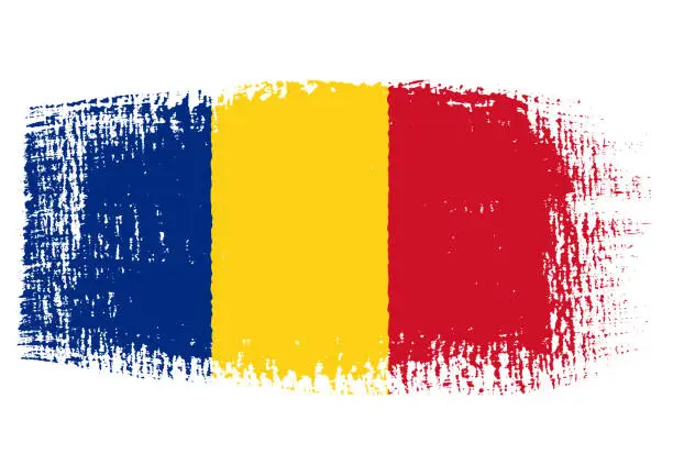 Vector illustration of Brush stroke with Romania flag, isolated on transparent background, vector illustration