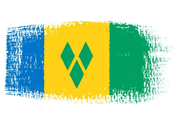 Vector illustration of Brush stroke with Saint Vincent and the Grenadines flag, isolated on transparent background, vector illustration