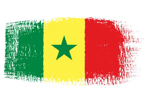 Vector illustration of Brush stroke with Senegal flag, isolated on transparent background, vector illustration