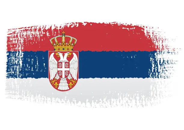Vector illustration of Brush stroke with Serbia flag, isolated on transparent background, vector illustration