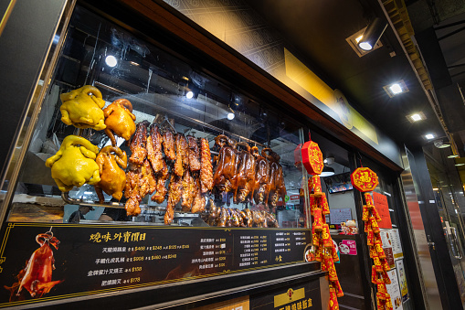 Hong Kong - February 6, 2024 : Roasted goose restaurant in Wan Chai, Hong Kong.