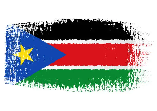 Vector illustration of Brush stroke with South Sudan flag, isolated on transparent background, vector illustration