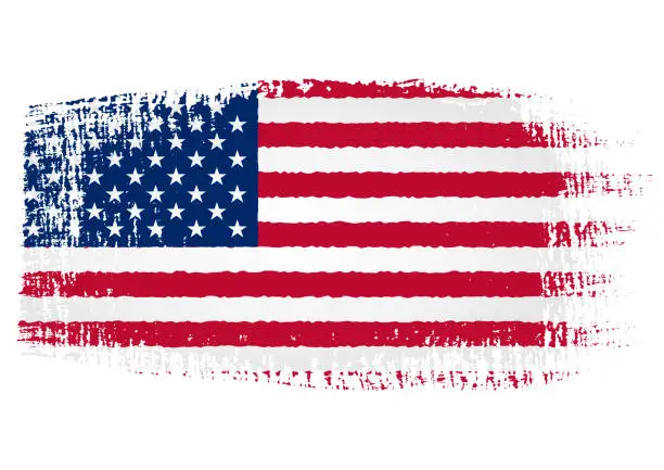 Vector illustration of Brush stroke with United States of America flag, isolated on transparent background, vector illustration