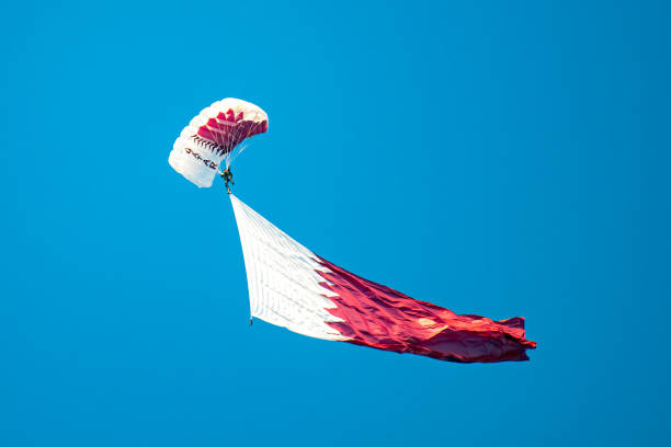 Doha, Qatar - February 01, 2024: Skydiving Team Lekhwiya Forces Katara events AFC Cup 2023