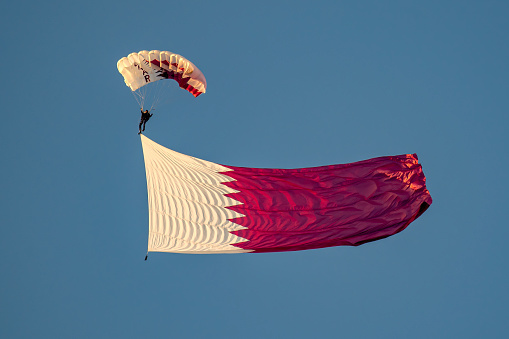 Doha, Qatar - February 01, 2024: Skydiving Team Lekhwiya Forces Katara events AFC Cup 2023
