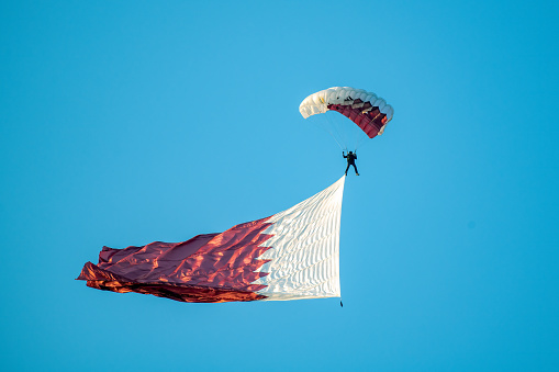 Doha, Qatar - February 01, 2024: Skydiving Team Lekhwiya Forces Katara events AFC Cup 2023
