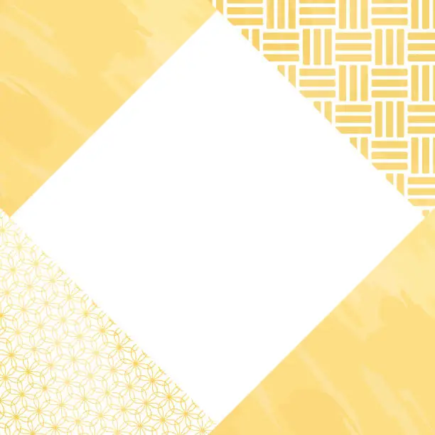 Vector illustration of Japanese paper, watercolor-style_yellow square Japanese pattern background illustration